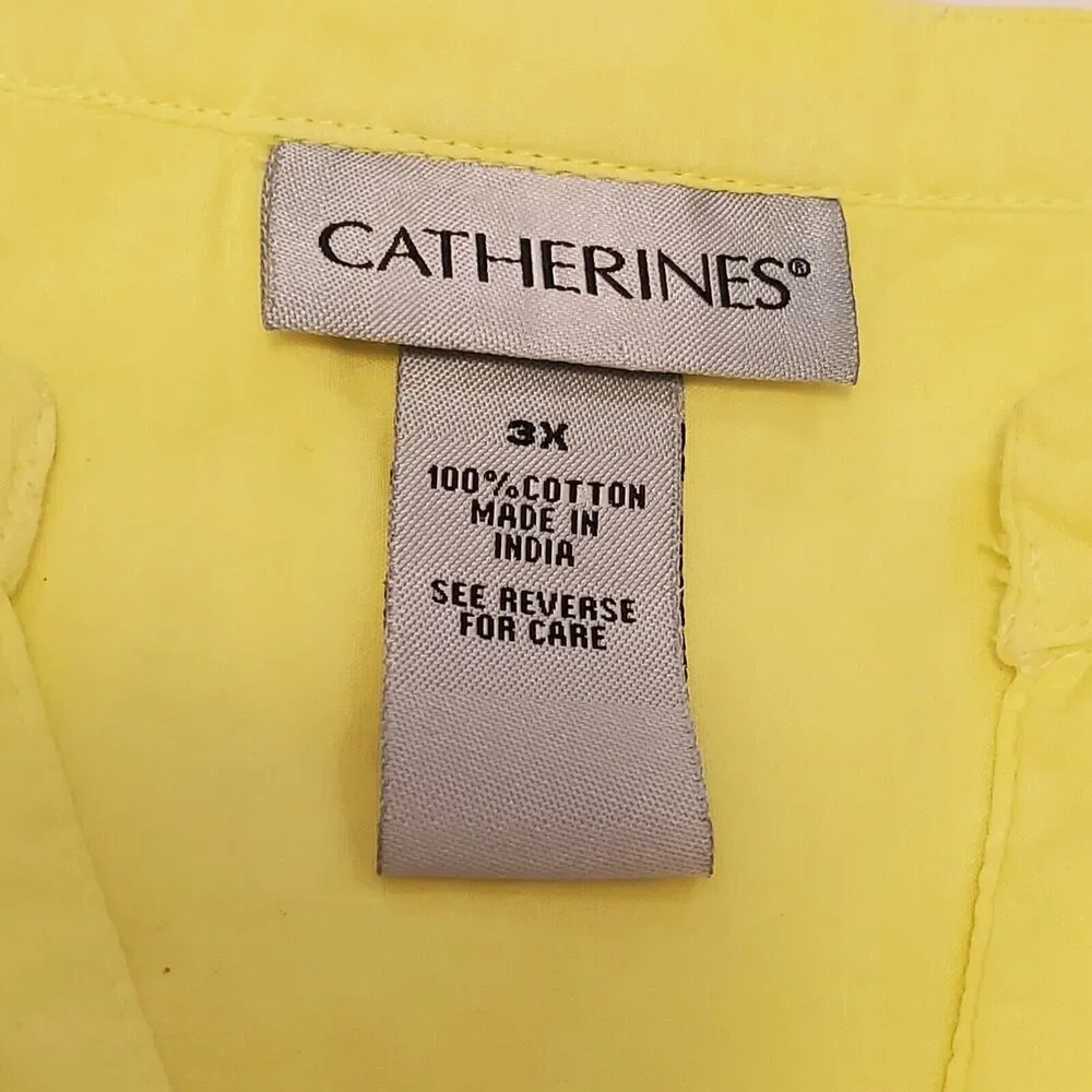 Cathrines Plus Sz 3X Yellow Ombre Button Down Blouse Rhinestones Roll Tab Sleeve